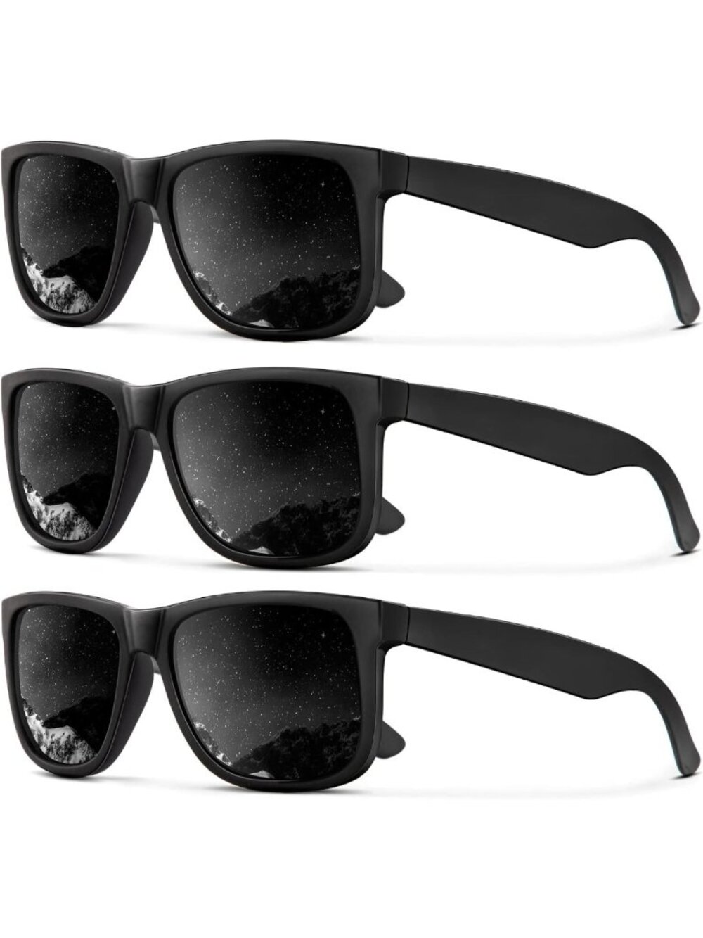 Polarized Sunglasses for Men & Women - Classic Matte Black UV Protection 3-Pack